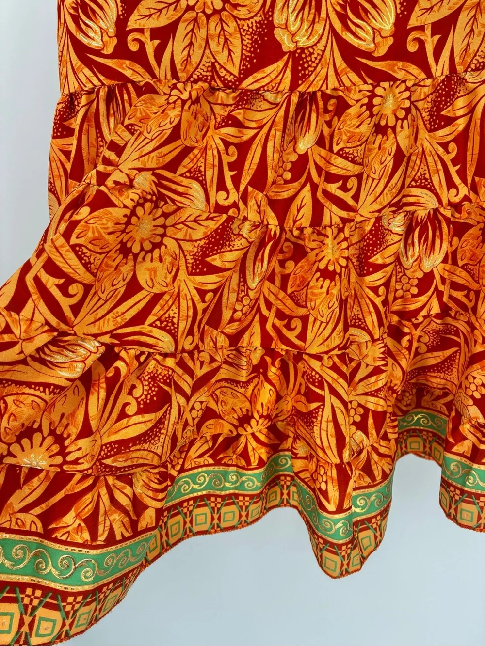 Silk Blend Orange Floral Wrap Midi Skirt One Size